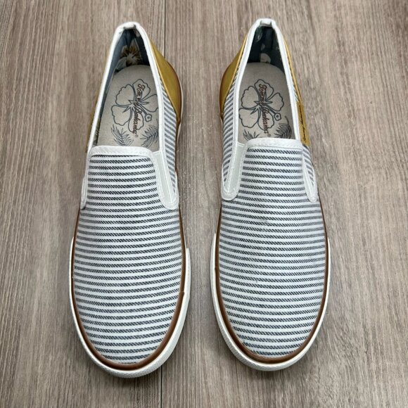 Tommy Bahama Striped Canvas Slip On Sneakers Womens 8.5 Flat Low Top White Gray - Picture 6 of 14